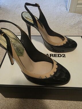 DSQUARED2 Black Patent and Nude Trim Slingback Pumps